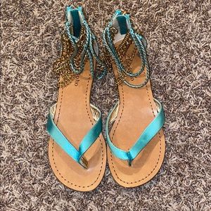 Zigisoho teal sandals with golden straps